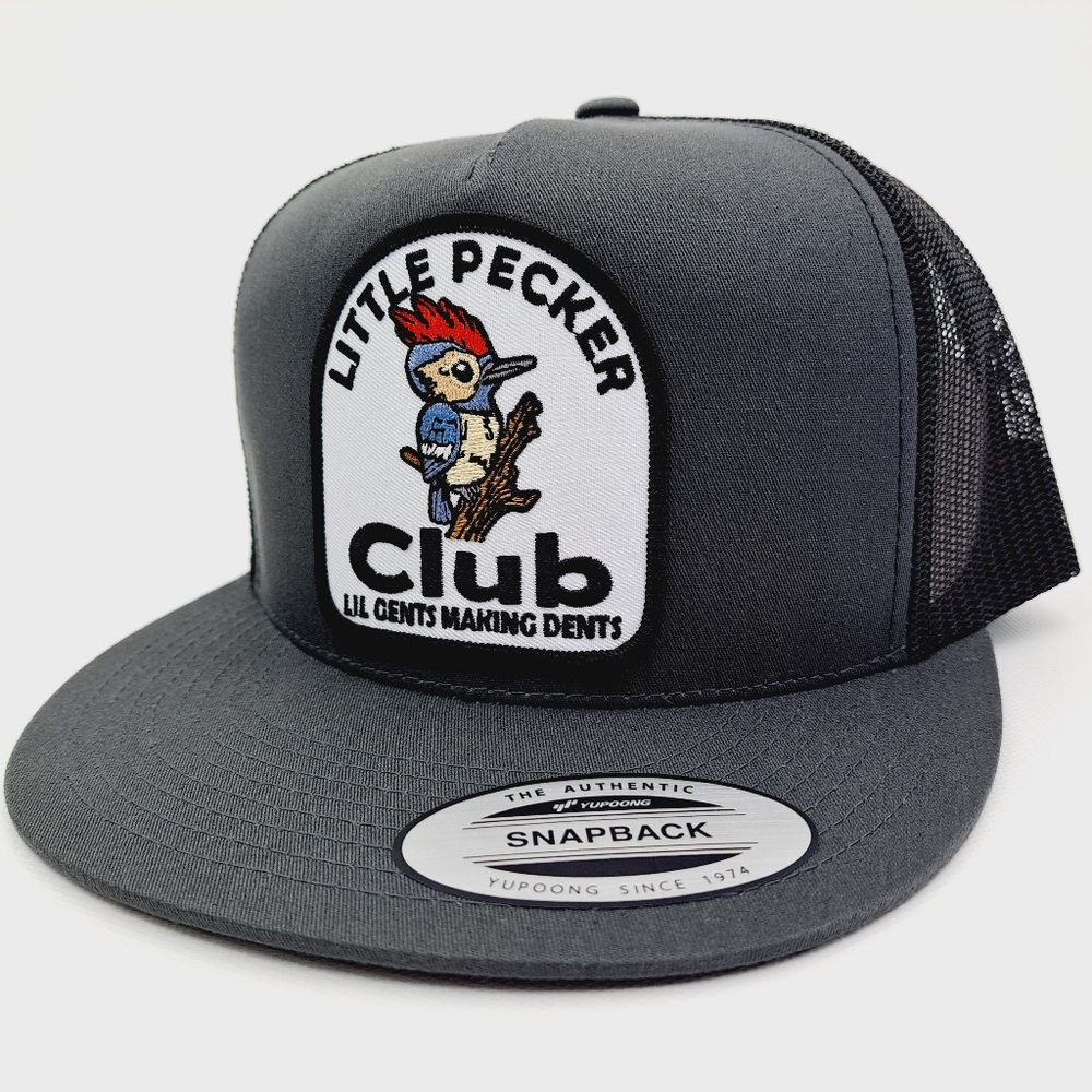 Little Pecker Club Patch Flat Bill Trucker Mesh Snapback Cap Gray & Black